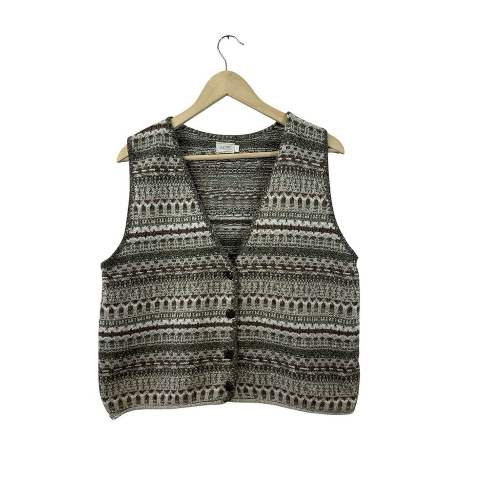 Alps Large Sweater Cardigan Vest Cotton Blend V-Neck Lightweight Womens
